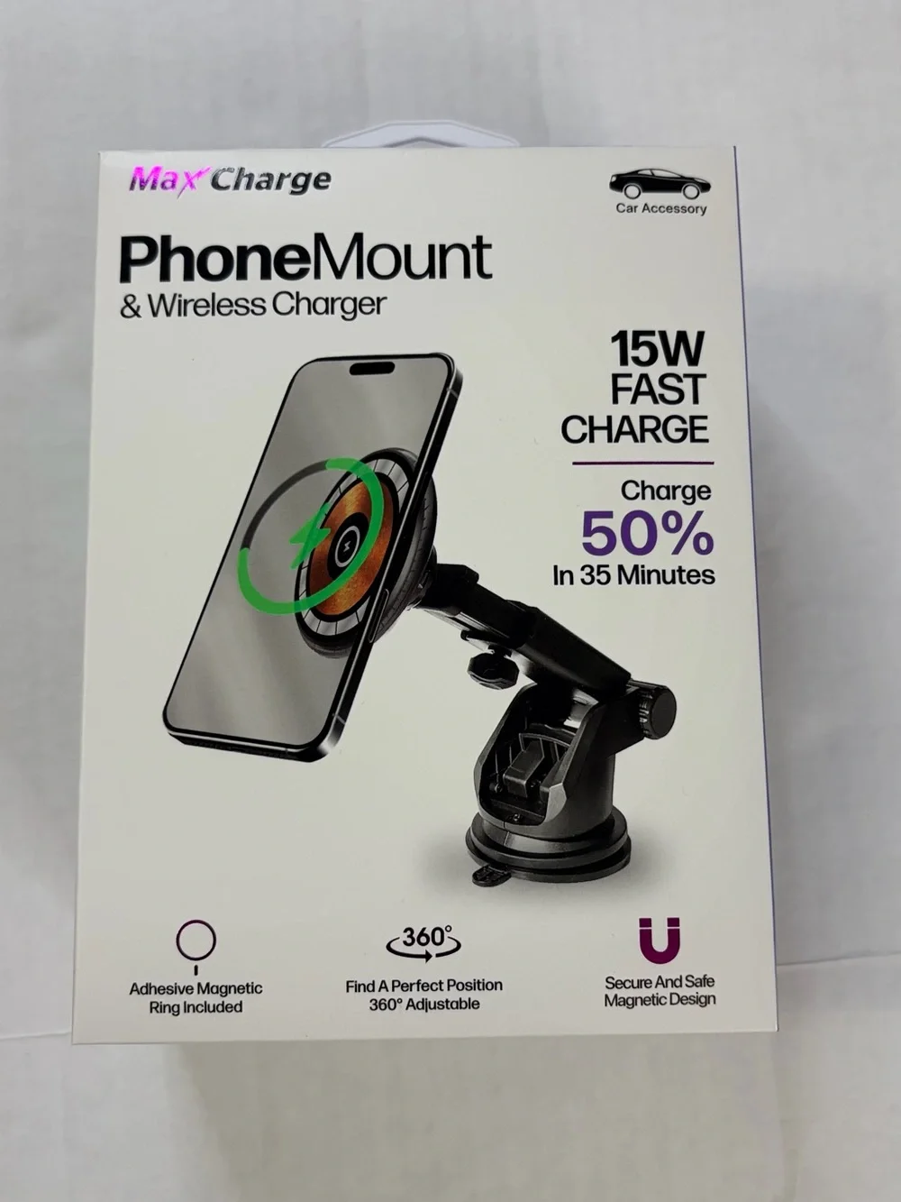 Phone Mount & 15W Wireless Charger - Black